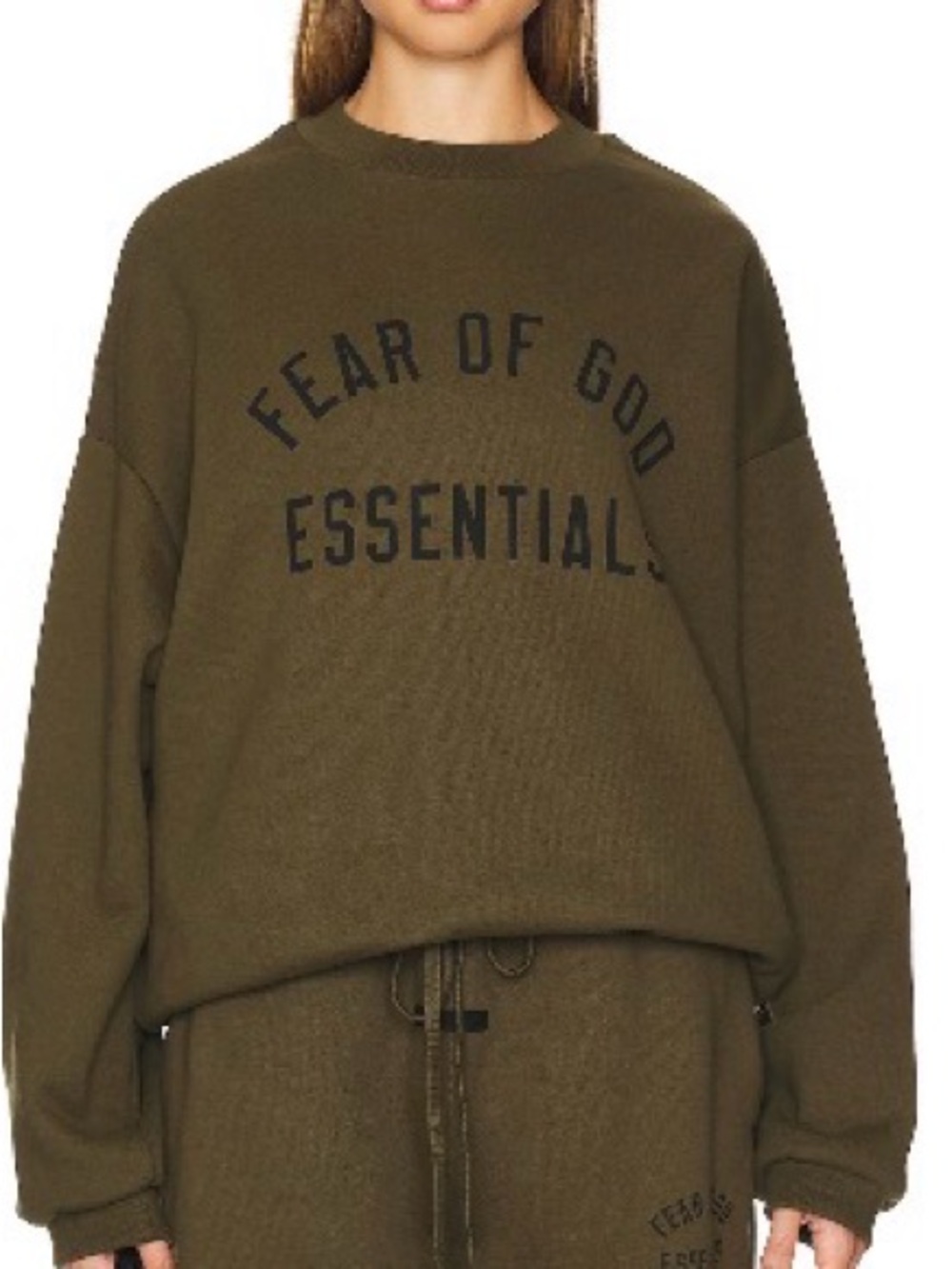 Essentials Olive Crewneck Sweatshirt with Arch Logo